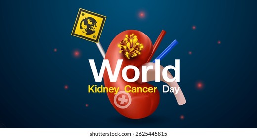 World Kidney Cancer Day. Kidney, cancer, earth sign, light and plus icon. Great for posters, banners, social media and more. Blue background.
