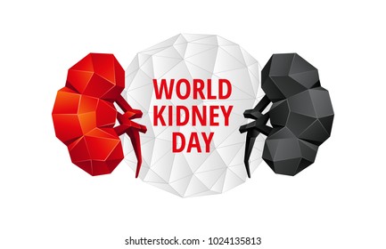 World Kidney Day background. Abstract anatomy organ. Kidneys in 3D polygon style.