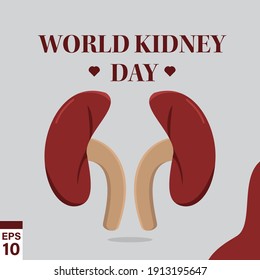 World kidney day card, vector illustration with cute cartoon couple of kidneys. Great for greeting card, poster and banner.