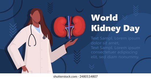 World Kidney Day. Female doctor in white medical uniform presenting a human Kidneys. Concept of treatment of kidney diseases, kidney transplantation or organ donation. Medicine, healthcare. 