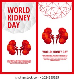 World Kidney Day Flyer Template. Abstract Anatomy Organ. Kidneys In 3D Polygon Style.