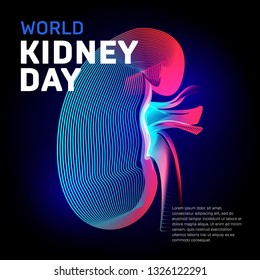 World Kidney Day Health Vector Bean Human Organ Silhouette Contour In Abstract 3d Geometry Lines Texture And Outline Gradient Waves Vintage Modern Trendy Graphic Design Illustration On Dark Background