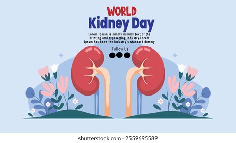 World Kidney Day healthy vector poster. Human kidney health awareness background