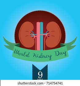 World Kidney Day, March. Human kidney conceptual illustration vector.