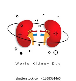 World Kidney Day vector banner on a white background. Illustration of the world map with an inscription and illustration symbolizing the World Kidney Day, March 12. Care and prevention kidney disease