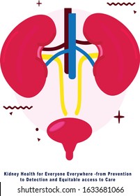 World Kidney Day vector concept with kidney organ and descriptions of the celebration, isolated in white background