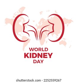 World Kidney Day vector. Human kidneys and world map silhouette icon isolated on a white background. Kidney simple red icon vector. Celebrated on the second Thursday in March. Important day