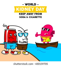 World Kidney Day Vector Illustration. Kidney mascot illustration. Kidney health campaign poster template.