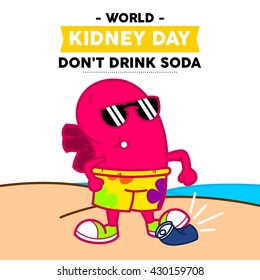 World Kidney Day Vector Illustration. Kidney mascot illustration. Kidney health campaign poster template.