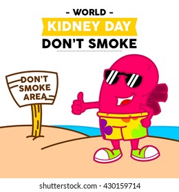 World Kidney Day Vector Illustration. Kidney mascot illustration. Kidney health campaign poster template.