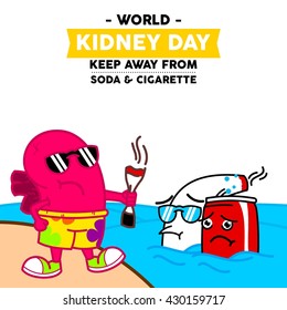 World Kidney Day Vector Illustration. Kidney mascot illustration. Kidney health campaign poster template.