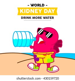 World Kidney Day Vector Illustration. Kidney mascot illustration. Kidney health campaign poster template.