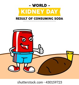 World Kidney Day Vector Illustration. Kidney mascot illustration. Kidney health campaign poster template.