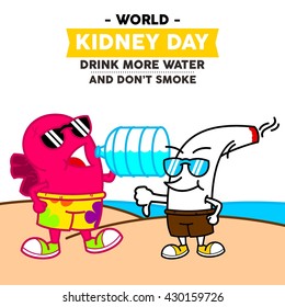 World Kidney Day Vector Illustration. Kidney mascot illustration. Kidney health campaign poster template.