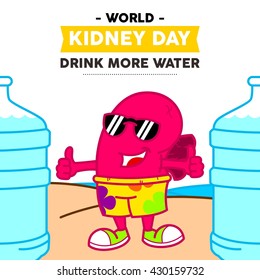 World Kidney Day Vector Illustration. Kidney mascot illustration. Kidney health campaign poster template.