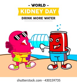 World Kidney Day Vector Illustration. Kidney mascot illustration. Kidney health campaign poster template.