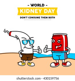 World Kidney Day Vector Illustration. Kidney mascot illustration. Kidney health campaign poster template.