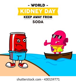 World Kidney Day Vector Illustration. Kidney mascot illustration. Kidney health campaign poster template.