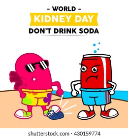 World Kidney Day Vector Illustration. Kidney mascot illustration. Kidney health campaign poster template.