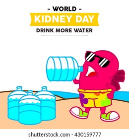 World Kidney Day Vector Illustration. Kidney mascot illustration. Kidney health campaign poster template.