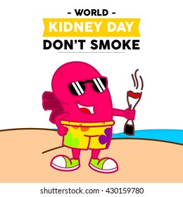 World Kidney Day Vector Illustration. Kidney mascot illustration. Kidney health campaign poster template.