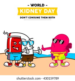 World Kidney Day Vector Illustration. Kidney mascot illustration. Kidney health campaign poster template.