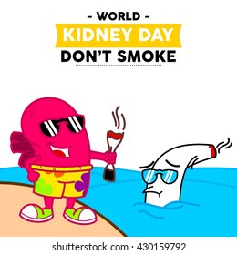 World Kidney Day Vector Illustration. Kidney mascot illustration. Kidney health campaign poster template.