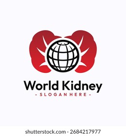 Vetor do logotipo do rim mundial. Modelo de design do logotipo de urologia. Vetor de estoque de ícone isolado