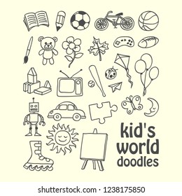 World of kids doodles set vector