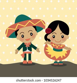 Niños del mundo de México usan ilustración vectorial de ropa tradicional