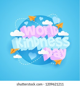 world kindness day with 3d text and blue color