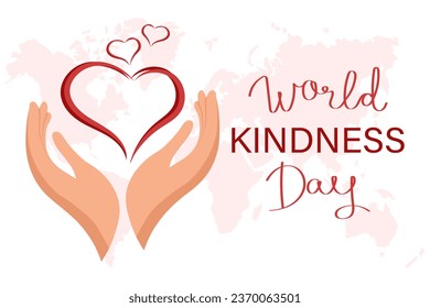 World Kindness Day banner, November 13th. Holding hands with a pink heart. Illustration, poster, vector