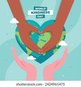 World kindness day, earth day, love, heart, hands, flat illustration