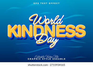 Efecto de texto de Vector editable del Día Mundial de la Bondad con letras azules y naranjas en negrita sobre un fondo azul texturizado que promueve un mensaje positivo de buena voluntad y compasión
