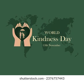 "World Kindness Day". Hand and Love vector Illustration. Template for Background, Banner, Card, Poster, world heart day, gratitude, be kind, be thankful, praying concept  November 13 Etc. 