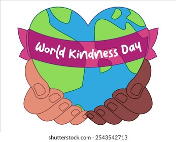 World kindness day hands holding earth shaped heart care unity diversity icon colorful environmental care global international celebration togetherness anti-racism design set