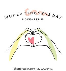 World kindness day in november line art poster or banner design ideas. Continuous line art of hands making heart or holding heart. Celebrate kindness. Spread positivity and tolerant ideologies art. 