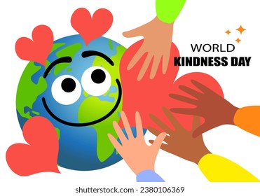 World kindness day. Random acts of kindness day emblem. Caring, responsibility, altruism of people. November 13. PLANET EARTH with text. Vector illustration. Global earth. Ecology theme. 