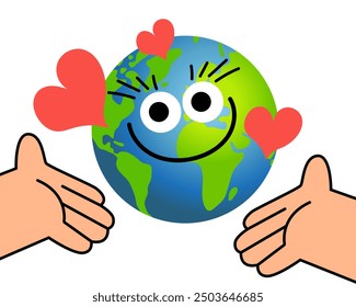 World kindness day. Random acts of kindness day emblem. Caring, responsibility, altruism of people. PLANET EARTH. Vector illustration. Global earth. Ecology theme. 