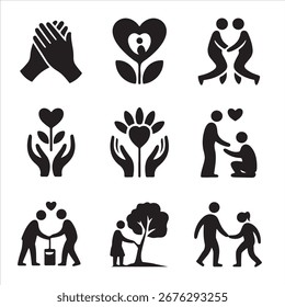 Día Mundial de la Bondad Vactor Art Icon Pack Silhouette Bandle Anuncio Icono Set y fondo blanco Sampol Disign