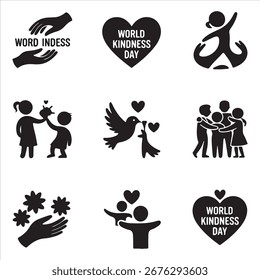 world kindness day vactor art icon pack silhouette bandle banner icon set and white backgrount sampol disign