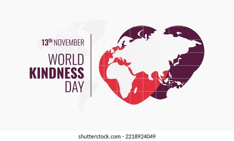 World Kindness Day Vector Illustration. Best Banner Background with double love icon and world map, for international event celebrated every 13th November.