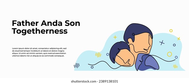 World Kindness Day vector illustration of a father hugging his son. Modern flat in continuous line style.