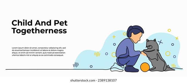 World Kindness Day vector illustration of children's concern for pets. Modern flat in continuous line style.
