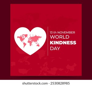 World Kindness Day Vector Illustration with Hearts and Helping Hands observed on November 13. suitable for banners, cards, social media feeds. Vector Illustrations. world map, love shape, vector, 