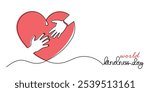 World Kindness Day.continuous line global kindness vector Illustration on November 13 with a heart shape.Helping Hands in Heart concept.World Kindness Day template for background, banner,card,poster.