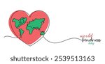 World Kindness Day.continuous line global kindness vector Illustration on November 13 with a heart shape.Helping Hands in Heart concept.World Kindness Day template for background, banner,card,poster.