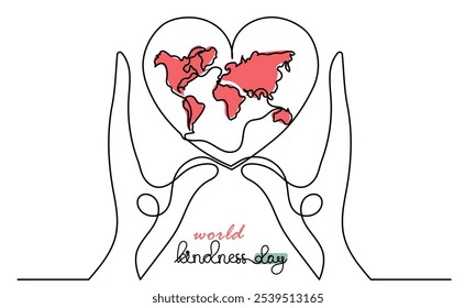 Dia Mundial da Bondade.linha contínua vetor de bondade global Ilustração em 13 de novembro com uma forma de coração.Ajudando Mãos no conceito de Coração.Modelo de Dia Mundial da Bondade para fundo, banner,cartão,cartaz.