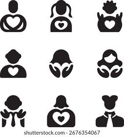 Silueta del paquete del icono del arte del vector de la amabilidad mundial y fondo blanco