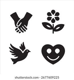 Arte vectorial de la amabilidad del mundo Ico Pack Silhouette Icon Set bandle Anuncio negro y blanco backgrount